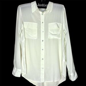 Equipment Femme Top Blouse Silk Semi Sheer Elegant Light Green Size Large